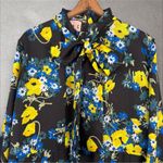 PLAN C‎ Floral Pleated Tie Neck Long Sleeve Midi Maxi Dress Sz IT 44 US 8 Black Photo 1