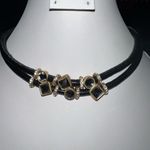 Leather Double Tube And Gray and Rhinestone Choker Necklace Photo 2