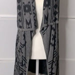Forever 21 Gray & Black Aztec Tribal Print Sleeveless Cardigan One Size Photo 0