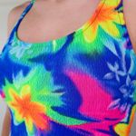 Kathy Ireland Vintage 80s Crinkle Neon Tie Dye One Piece Swimsuit Photo 5