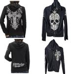 Affliction  Versailles Reversible Sweatshirt Black Skull Women's Small NEW - READ Photo 1