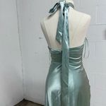 Birdy Grey  Monica Dress Shiny Satin Sea Glass halter slit dress Photo 4