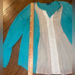 Alfani  teal cream and white pin tucked blouse shirt top size 10 Photo 2