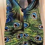 True Light Vintage 1990s Racerback Tie Tank Top Ruched Back Peacock Feathers M Size M Photo 12
