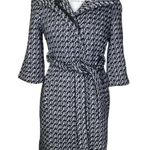 Bebe Wool Blend Belted Coat Snap Buttons Black White Metallic Silver Threads Sm Photo 1