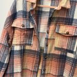 Boutique Pink & Grey Plaid Button Up Collared Flannel Shacket Sz XL Blue Photo 2