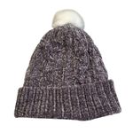 Soft Surroundings  Grey Chenille Knit Beanie Faux Fur Lined Pom Pom Top Photo 4