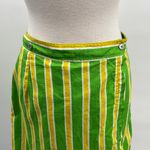 Vintage 80s Striped Wrap Front Skort Patterned Cotton Lime Green Yellow Womens M Size M Photo 2