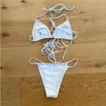 Bamba Swim  - Sol Triangle Halter Bikini Top & Sol Bikini Bottoms in White & Gold Photo 4