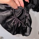 Olivaceous Black Satin Puff Sleeve Bodysuit Photo 2