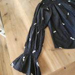 ZARA medium black Embroidered flowers off the shoulder puffy sleeves top Photo 2