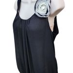 PERIDOT Women’s Medium Black Tank Top White Flower Appliqué Cinced Waist Photo 4