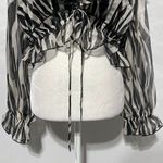 Area Stars New Zebra Print Ruffle Long Sleeve Crop Top Black Multi Size Medium Photo 5