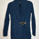 Ralph Lauren Lauren Blue Knit Shawl Collar Cardigan Sweater Buckle Closure Small Photo 0