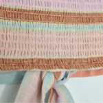 American Eagle Strapless Tube Top Smocked Sz M Striped Tie Back Linen Blend Photo 3