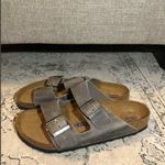 Birkenstock  Arizona Leather Sandals In Grey Charcoal Photo 2
