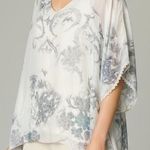 Ambra Italy Floral Print Silk Blend Top Oversized Kaftan Blouse Size L White Size L Photo 0