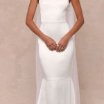 Lulus  Luxe Loveliness White Satin Backless Mermaid Maxi Dress Bridal Gown Size L Photo 0