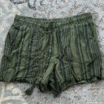 Time And Tru  Linen Striped Shorts Olive Green Black Medium Photo 0