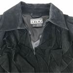 VINTAGE Berek Black Suede Leather Jacket Ruffle Neckline Button Front Size Large Photo 3