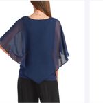 Nwt AGB Solid Chiffon Popover Blouse Necklace size small navy blue top trendy Photo 1