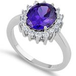 Sterling Silver SIZE 9 925  Dark Purple Oval CZ Ring Photo 0