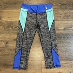 RBX Black & Gray Heathered Workout Leggings w/ Blue Panels Size L Size L Photo 0