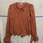 Lush Clothing Lush Rosewood Textured Boho Tie Neck Ruffle Sleeve Cotton Blouse Shirt Small Photo 0