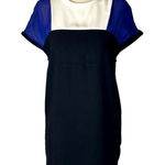 Maje Blue White And Black Colorblock Silk Detail Crew Neck Mini Shift Dress S Photo 0