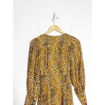 Ganni  Leopard Print Plunge Midi Dress Crepe Yellow Animal Print Long Sleeve Photo 10