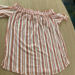 French Laundry  White and Pink Striped Blouse Medium Gathered Ruffle Short Sleeve Photo 2