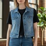 J Jill M Denim Vest Stretch Blue Jean Sleeveless Western Normcore Capsule Crop Size M Photo 1