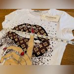 Rhinestone Graphic White and Brown Short Sleeve Tee size S Photo 7