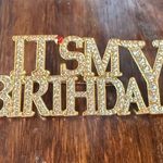 Gold Rhinestone “It’s My Birthday” Brooch Pin – Sparkly Party Accessory Photo 0