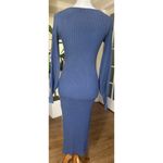 Lulus Blue Ribbed Knit Long Sleeve Midi Dress Sz S Ruched Front Bodycon Slit Photo 2