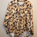 Y2K Floral Casual Button Down Shirt in Brown 70s Style Retro Pattern Camo Size M Photo 0