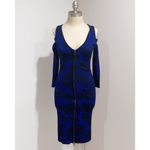 Cache Women's Blue/Black Knit Cold Shoulder Full Zip Bodycon Knit Dress Size XS Photo 1