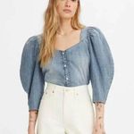 Levi's NWT Ellora Blue 100% Cotton Denim Puff Sleeve Everyday Blouse Photo 0