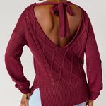 Jonnie Deep V Cable Knit Burgundy Sweater Photo 1