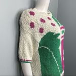 Koret Vintage XL Off White Knit Sweater Pink Green Floral Tropical Short Sleeve Photo 3