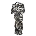 Rebecca Taylor Kaleidoscope Jersey Linen Dress Midi Slit Ruching Size Large Photo 2
