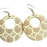 Wooden circle boho design beige dangle earrings funky bohemian Brown Photo 0