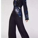 Free People Gypsy Rose Jumpsuit Floral Embroidered Black Size 6 Wide Leg Photo 0