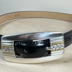 Enmon Women’s Belt Black Burnished Leather Thin Silver Buckle Western Small Photo 0