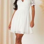 Lulus  Angel in Disguise White Lace Fit Flare Dress Short Sleeve Women’s Small Photo 3