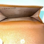 BVLGARI Bulgari Caramel Tan Unisex Textured Leather Bifold Wallet with Large Gold Snap Photo 3