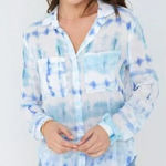 Bella Dahl Hipster Shirt Small Women Blue Aqua Shibori Button Up Lightweight New Photo 0