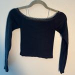 Harper Black Fitted Cropped Lace Strapped Blouse SZ Extra S Long Sleeve Evening Photo 5