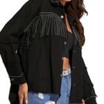 ZARA  Cowgirl Concert Dazzler Rhinestone Fringe Jewel Black Jacket Denim Oversize Photo 6