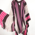 Free People  Back Bay Hooded Kimono Poncho Sweater Wrap Fringed Striped Boho Photo 11